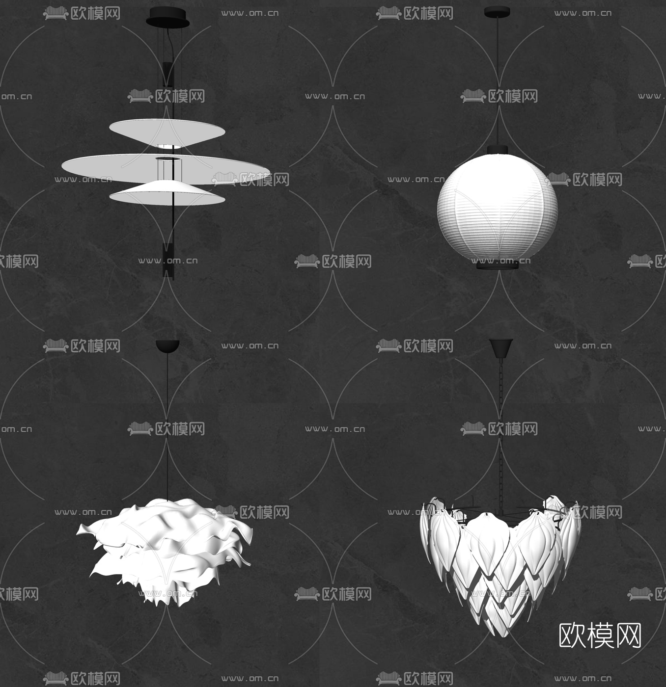 现代羽毛吊灯su模型下载