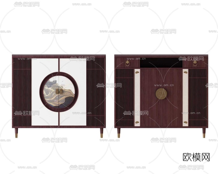 新中式实木端景柜3d模型下载