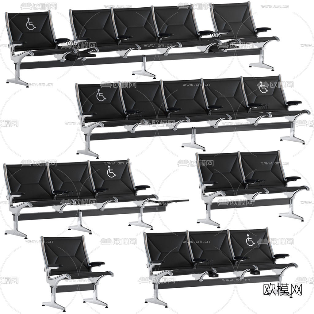现代皮革公共椅3d模型