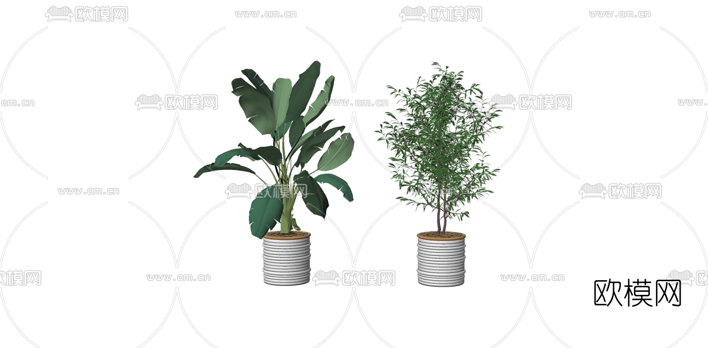 现代绿植盆栽su模型下载