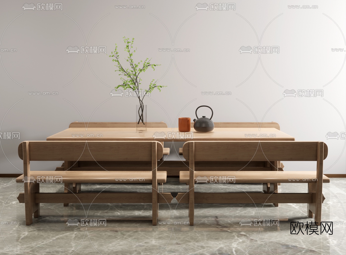 新中式茶桌椅su模型