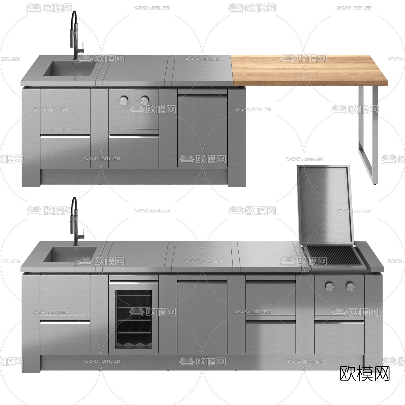 现代厨房操作台3d模型下载（渲染图1）