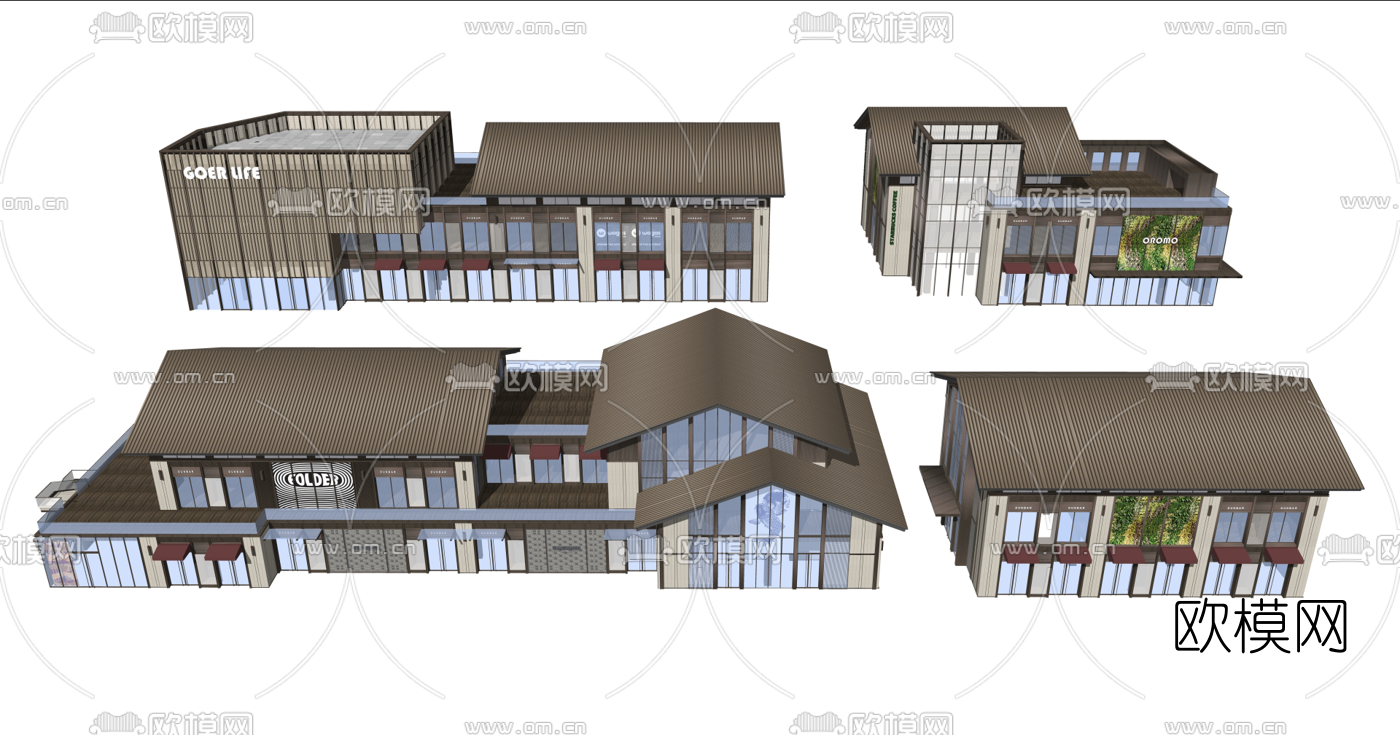 新中式商业街建筑su模型下载（渲染图2）