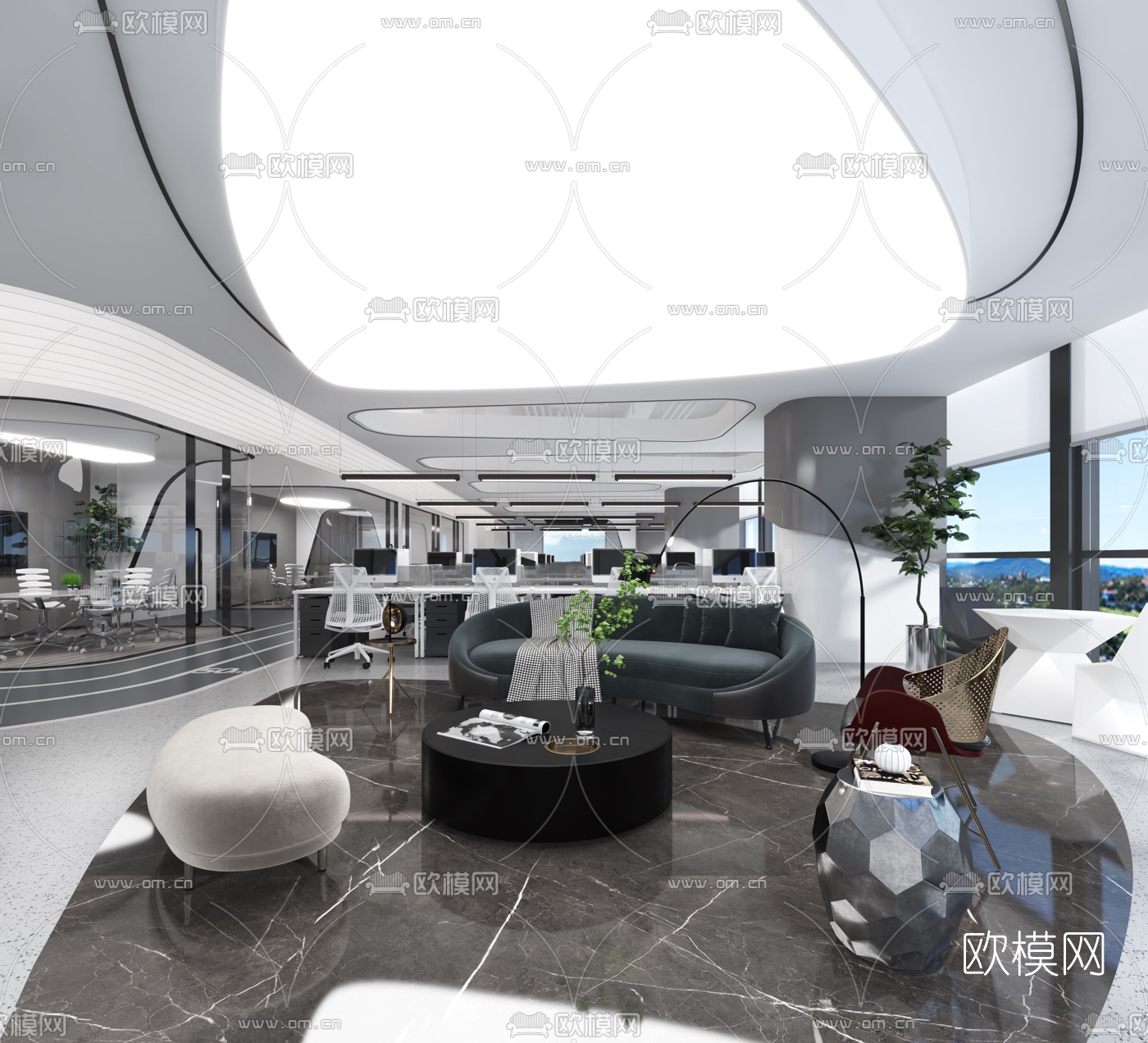 后现代简约办公室3d模型下载（渲染图1）