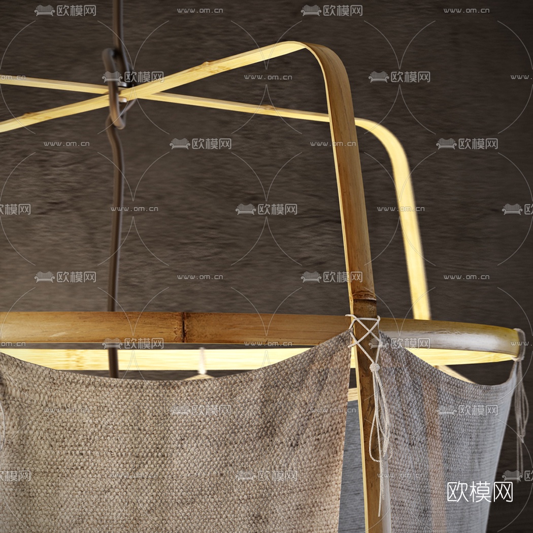 自然风竹编布艺吊灯3d模型下载（渲染图2）