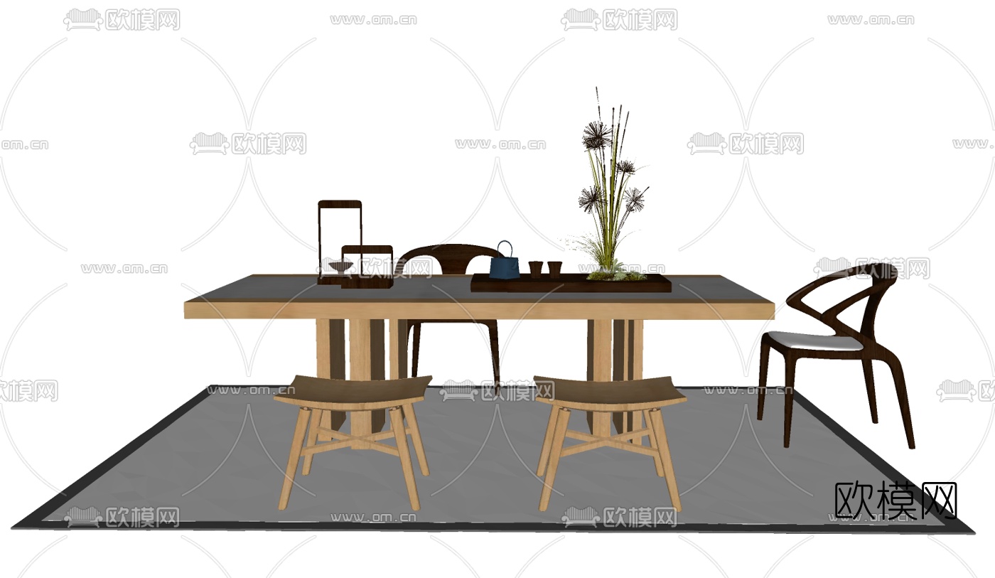 中式禅意茶桌椅su模型下载
