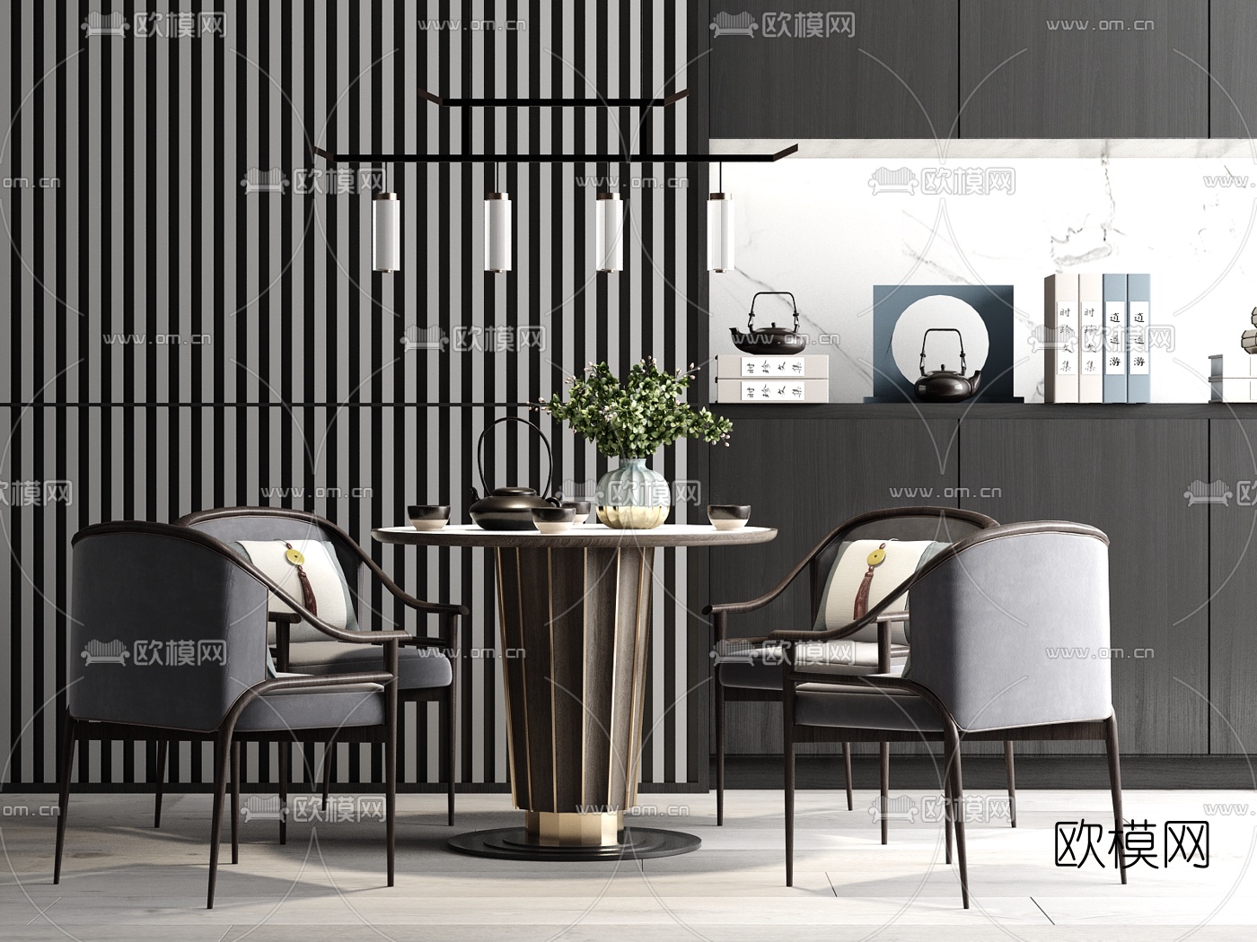 新中式轻奢休闲桌椅3d模型下载