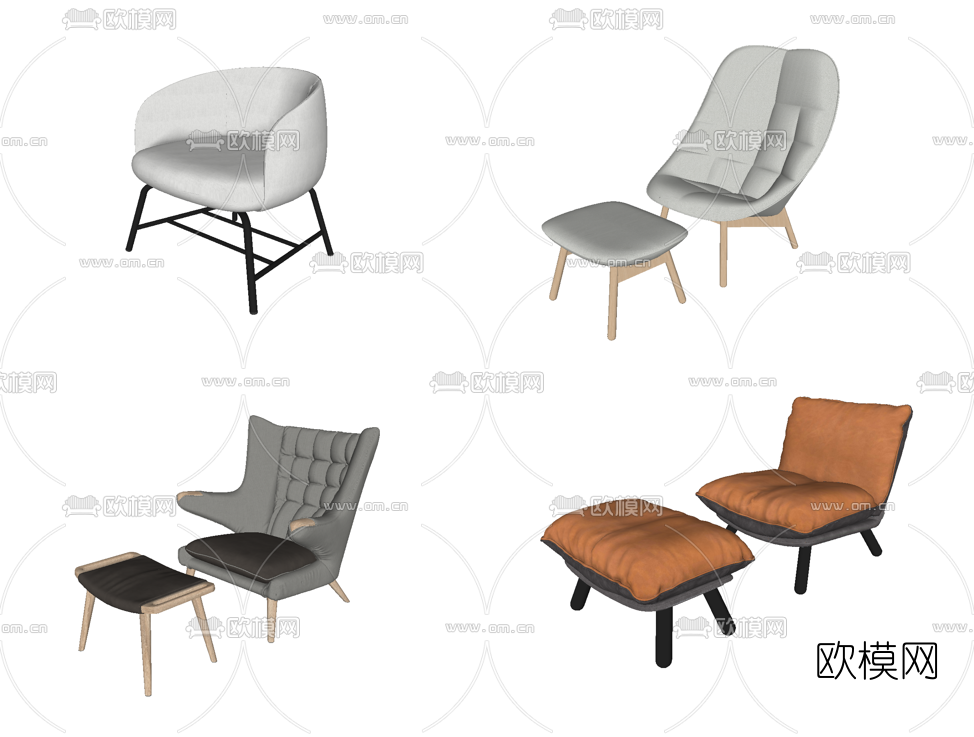 现代布艺休闲躺椅su模型下载