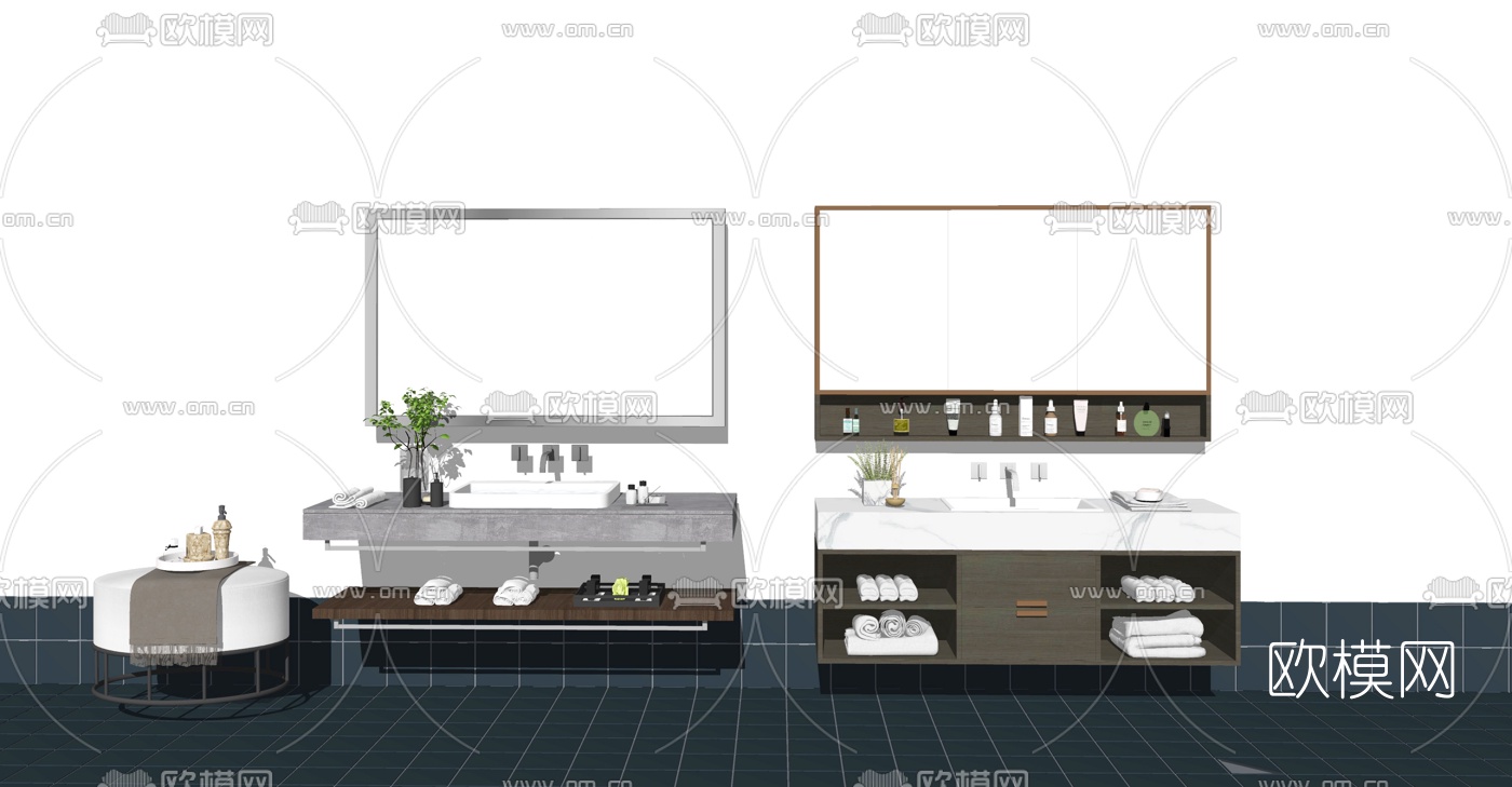 现代浴室卫浴洗手台su模型