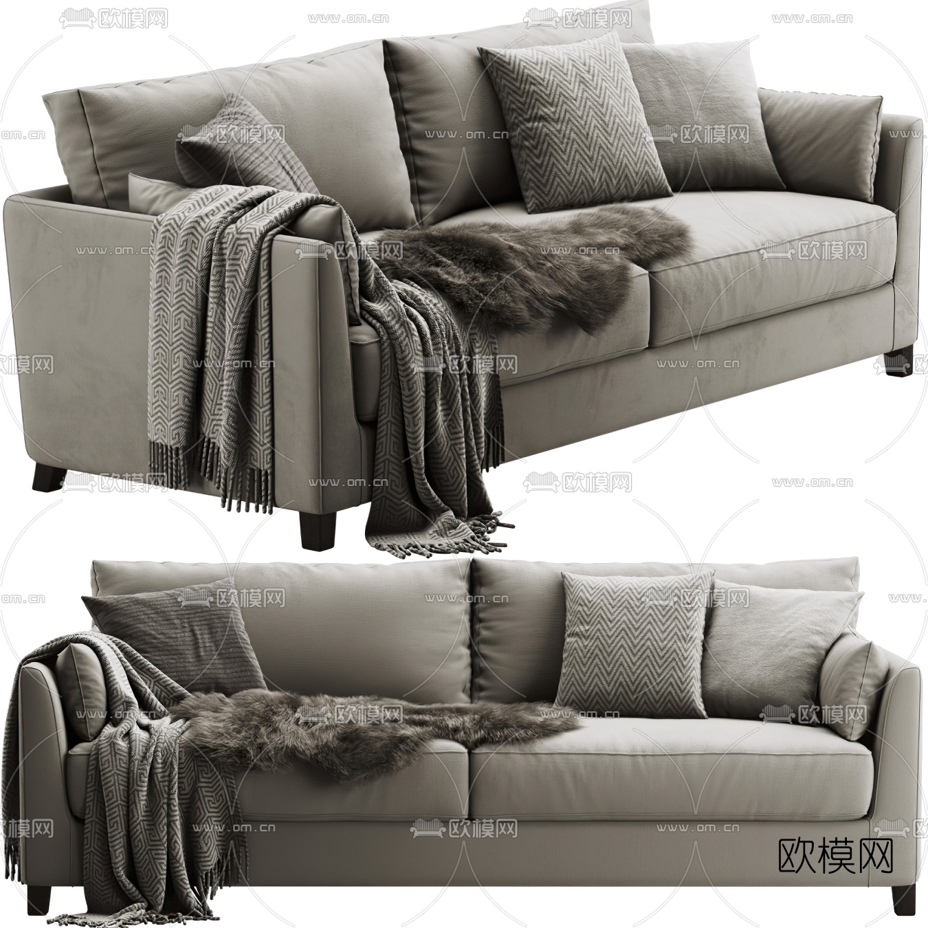 现代布艺双人沙发3d模型下载（渲染图1）