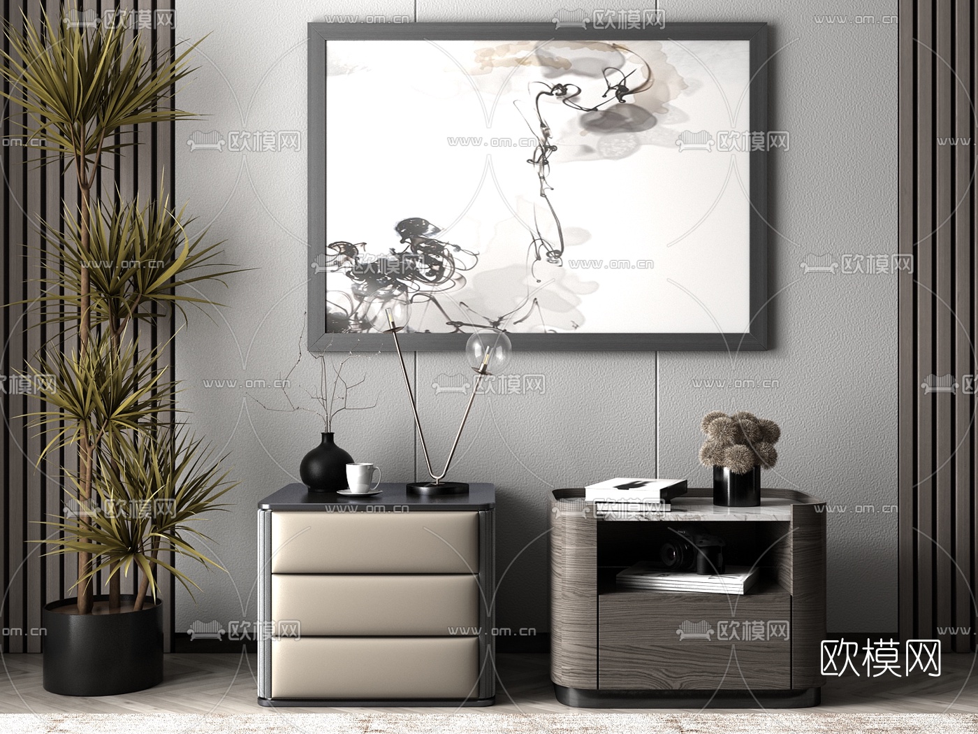 现代方形床头柜3d模型下载