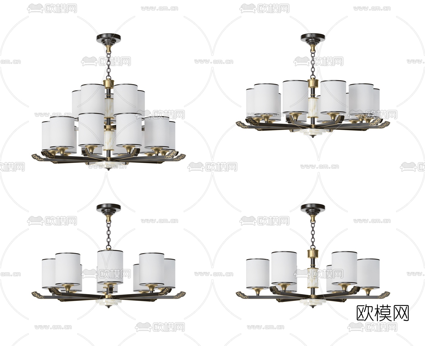 新中式多头吊灯3d模型下载