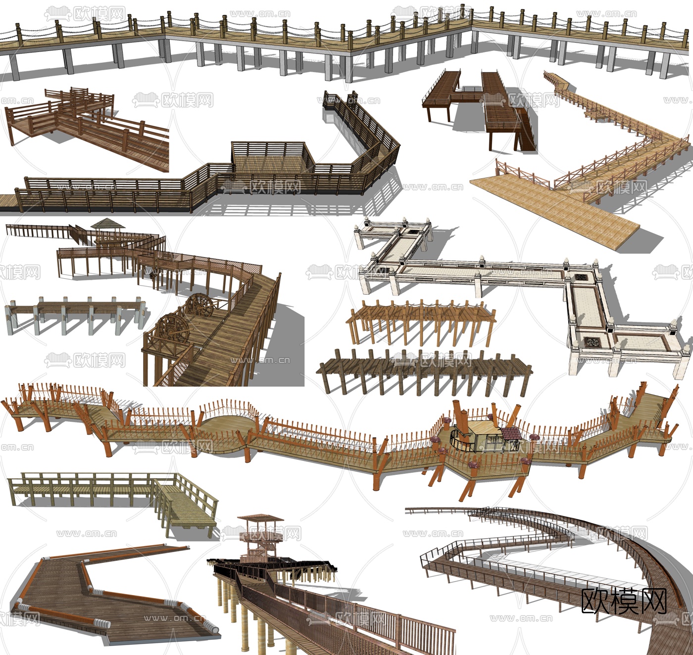 中式木栈道栈桥湿地栈道su模型