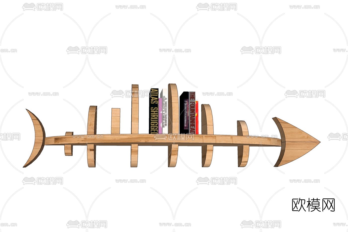 现代鱼骨实木书架免费su模型下载