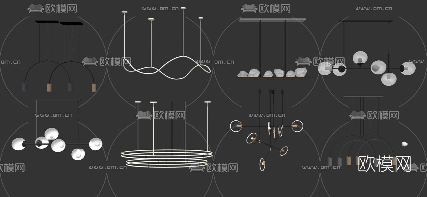 现代金属多头吊灯su模型下载（渲染图2）
