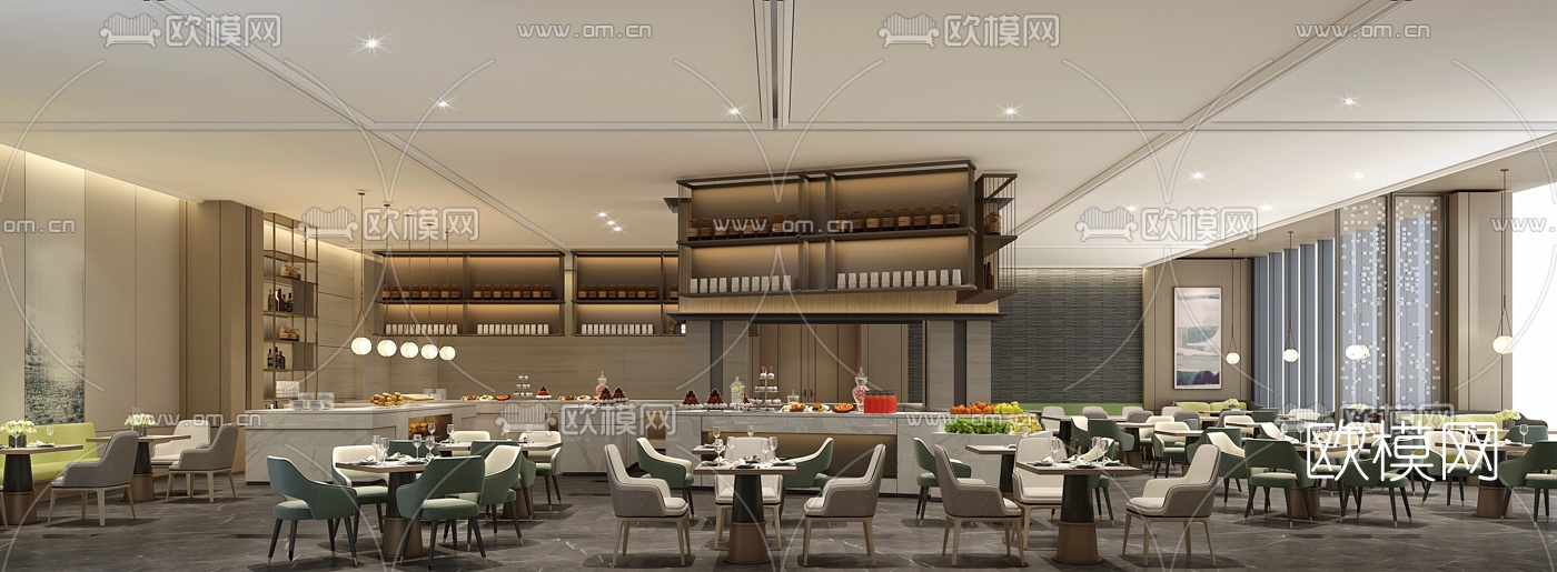 现代酒店自助餐厅3d模型