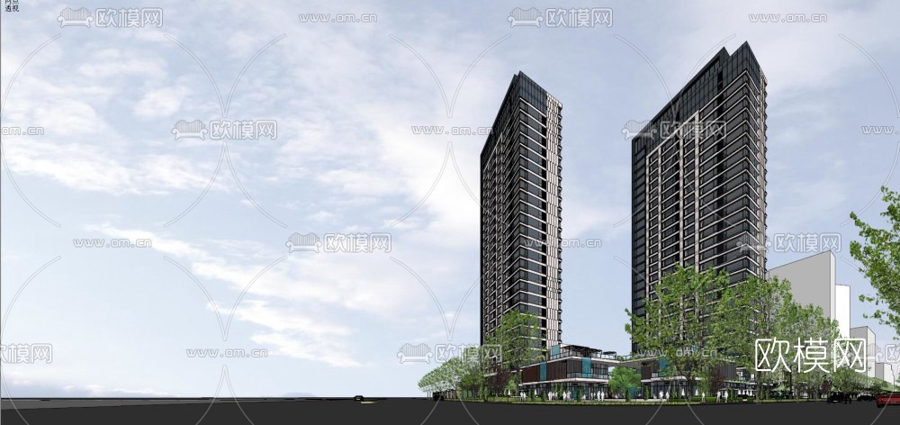 现代小区鸟瞰su模型下载（渲染图3）