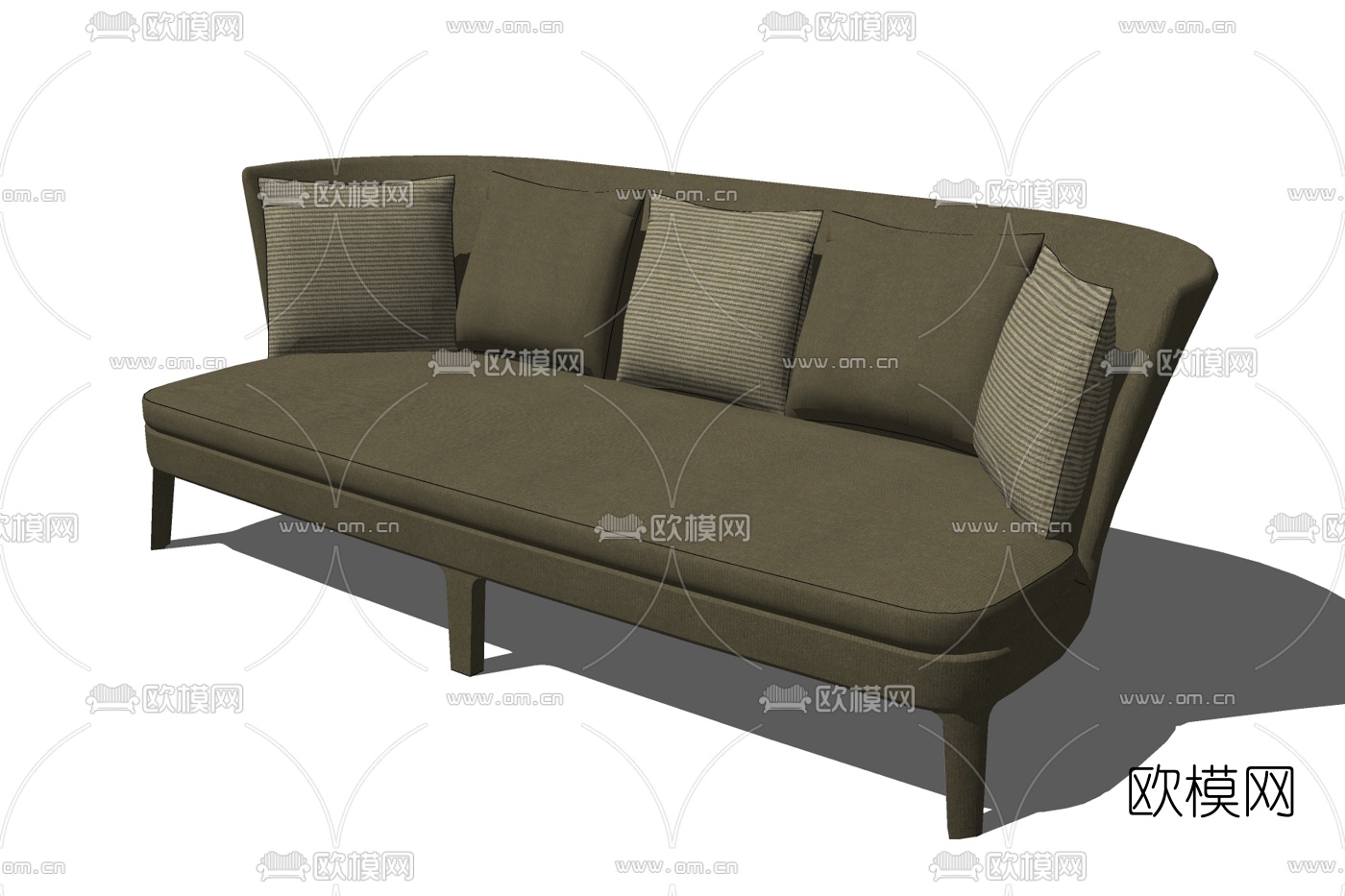 现代布艺中背多人沙发su模型下载