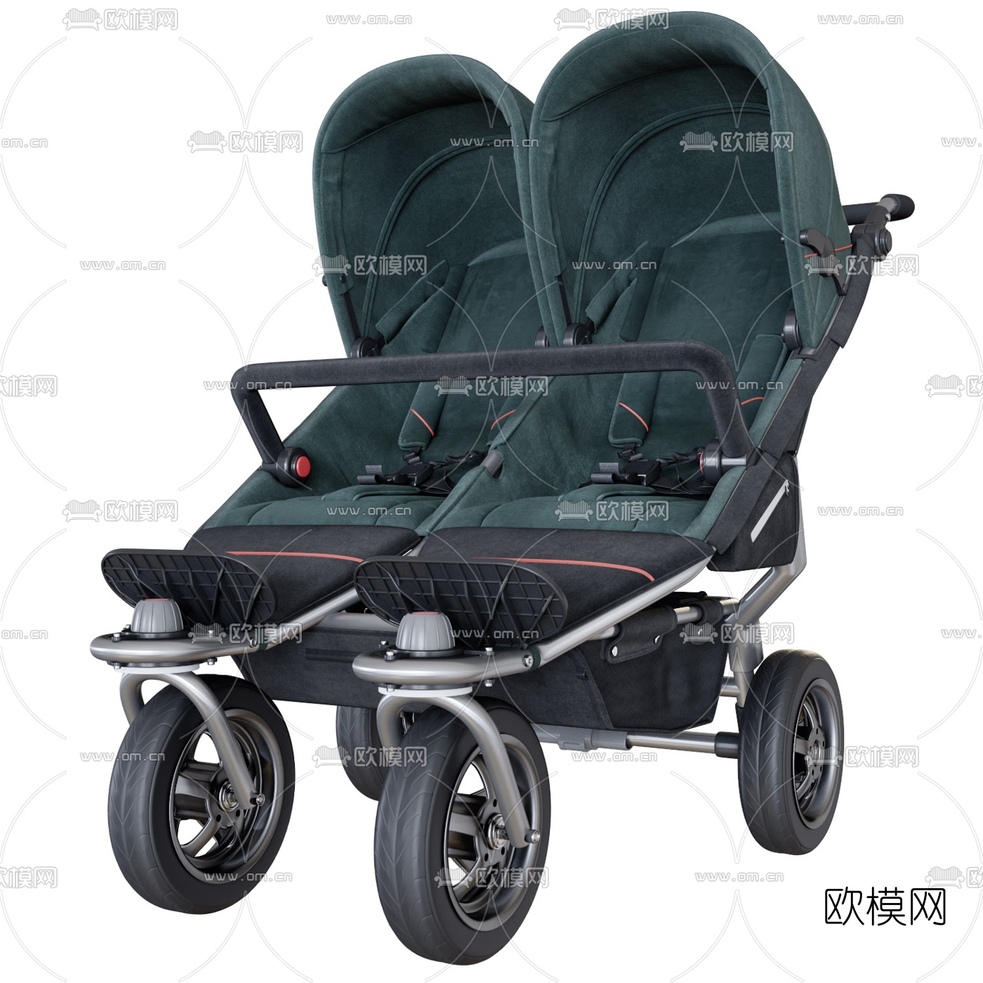 现代双座婴儿车3d模型下载（渲染图2）