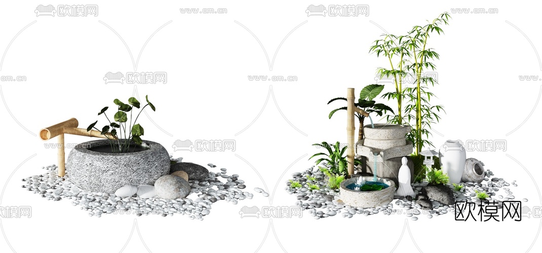 新中式流水水池石头景观小品3d模型下载_ID10060570_3dmax免费模型-欧模网
