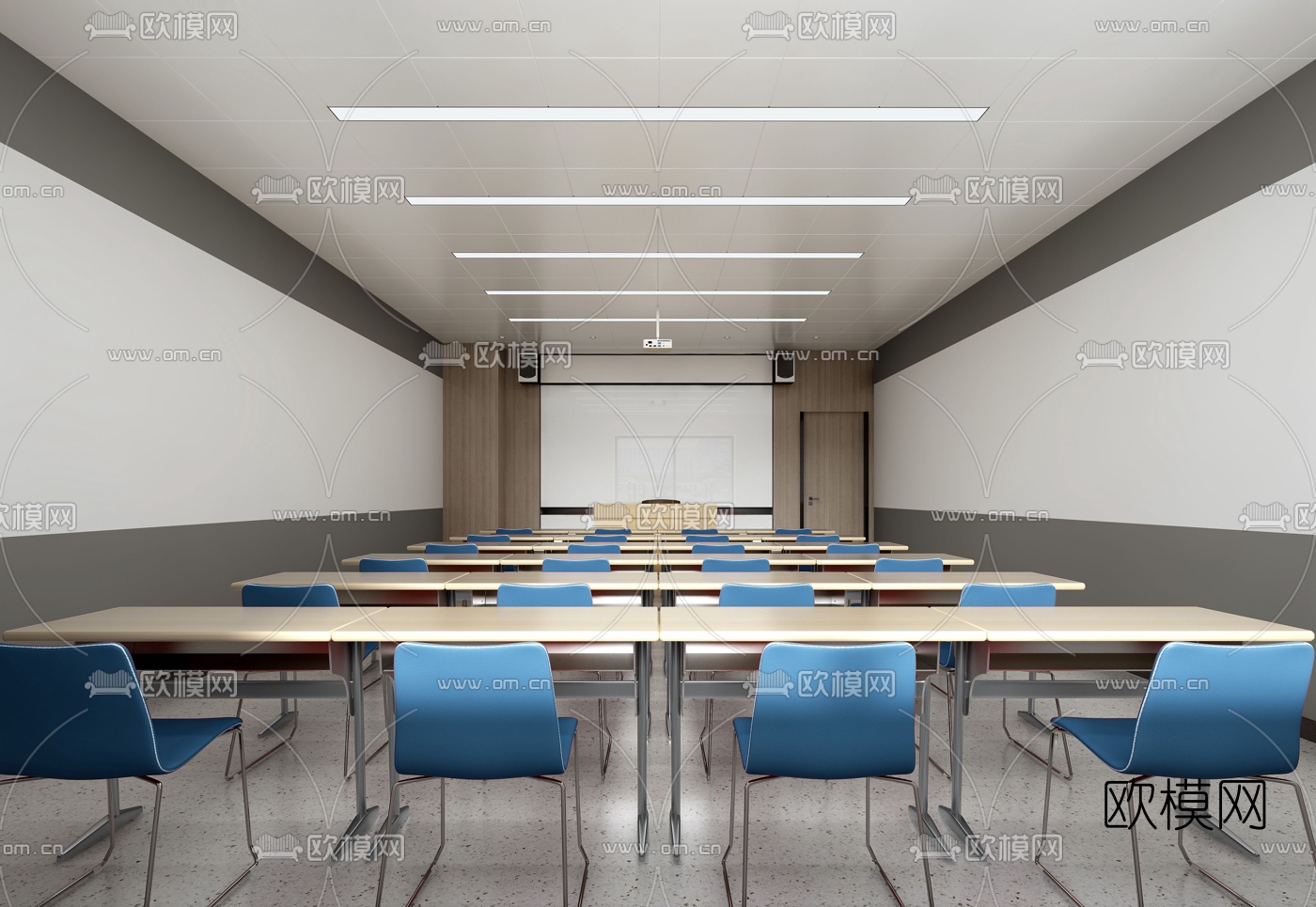 现代培训教室3d模型下载