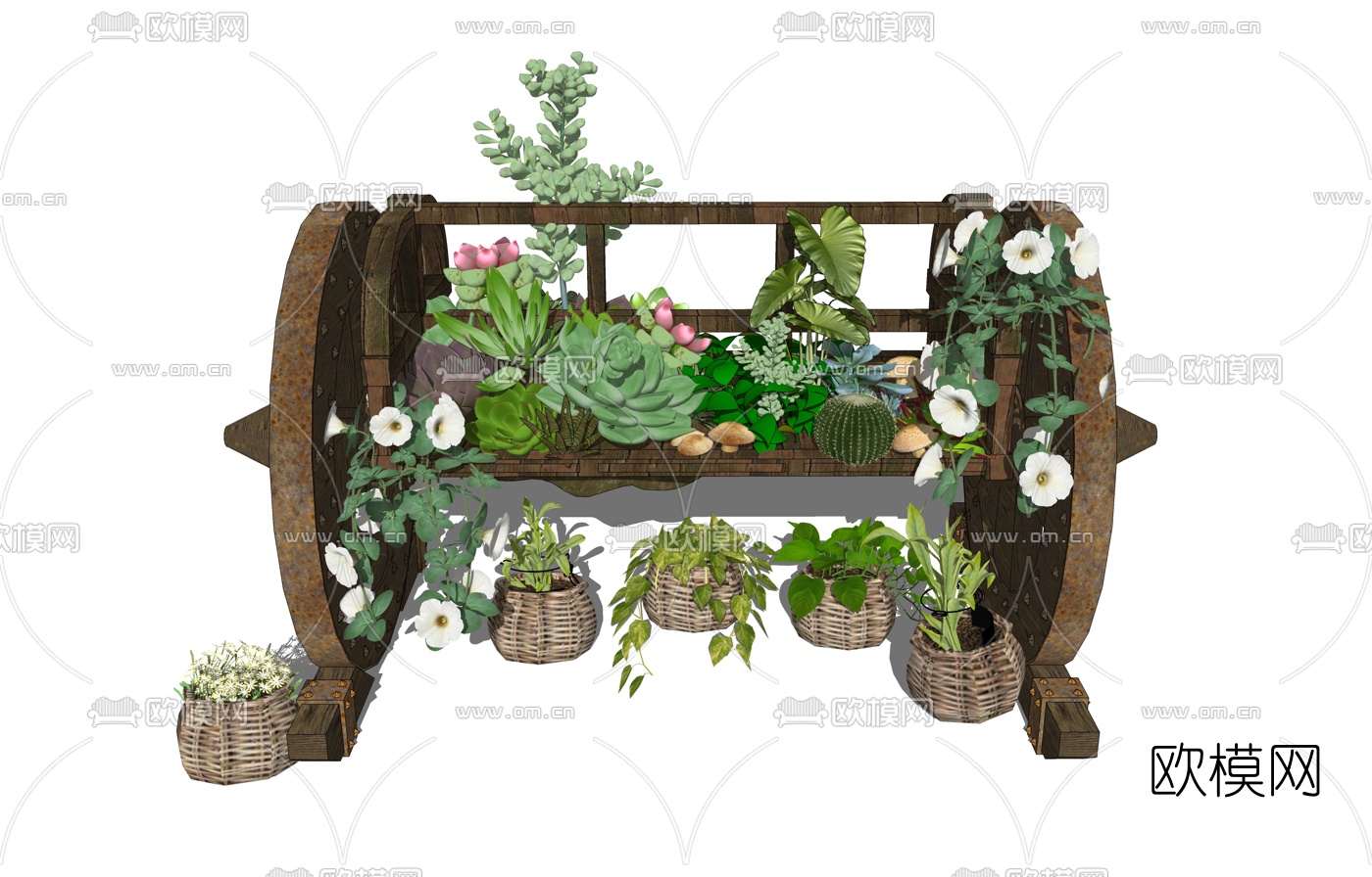 现代复古公园景观座椅 su模型下载