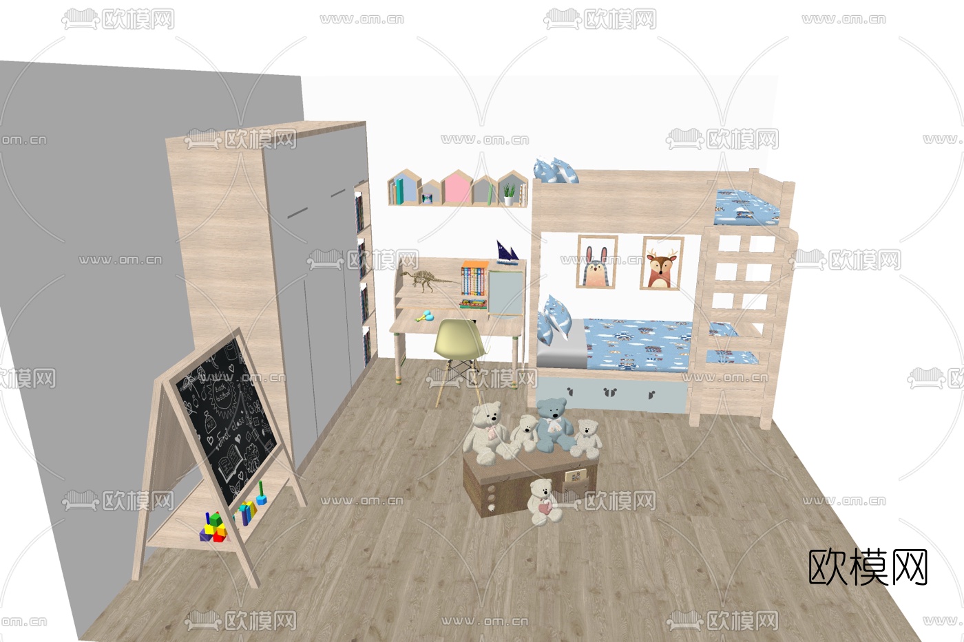 北欧上下铺儿童床su模型下载