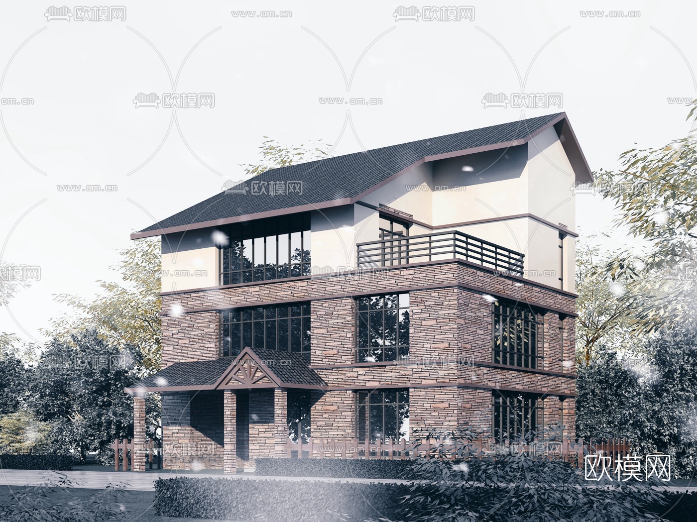 东南亚独栋别墅3d模型下载（渲染图2）