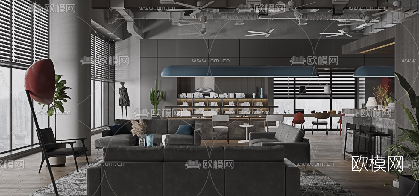 工业风图书馆3d模型