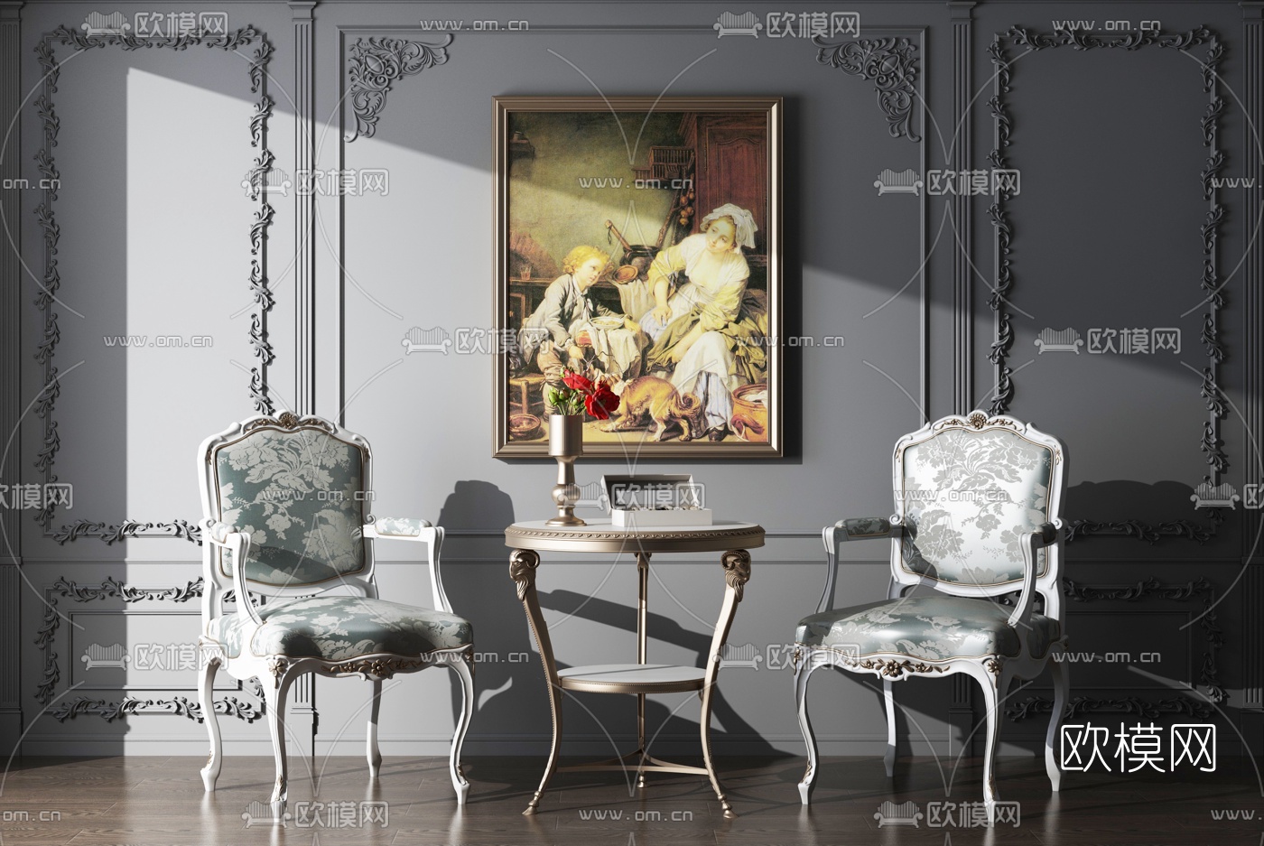 欧式雕花休闲桌椅3d模型下载