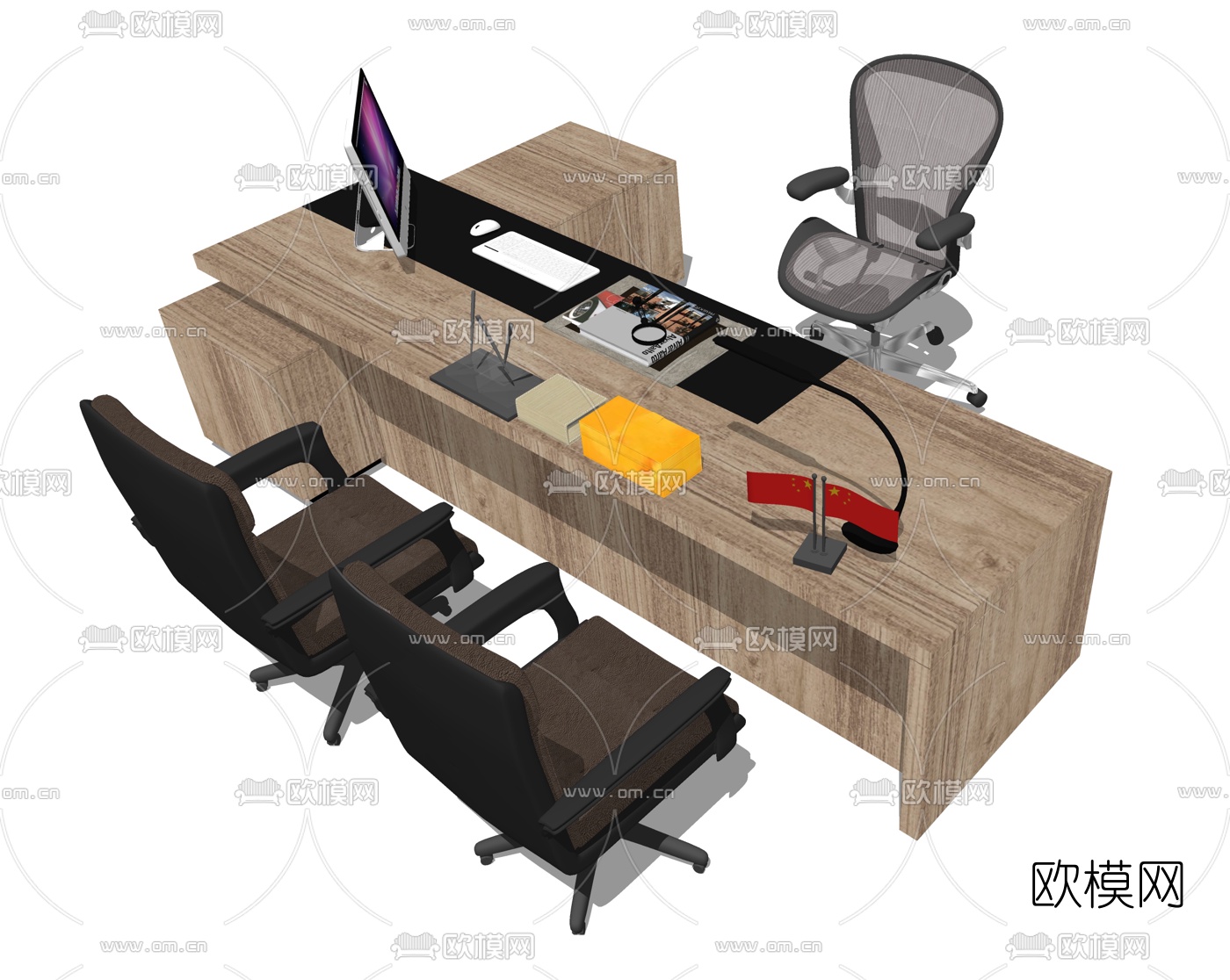 现代班台办公桌椅su模型下载