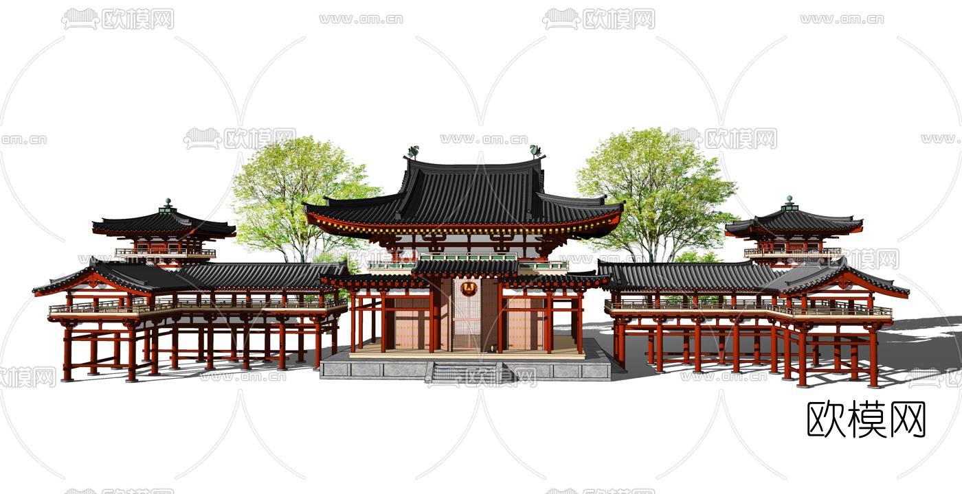 新中式古建筑亭子观景台连廊su模型下载