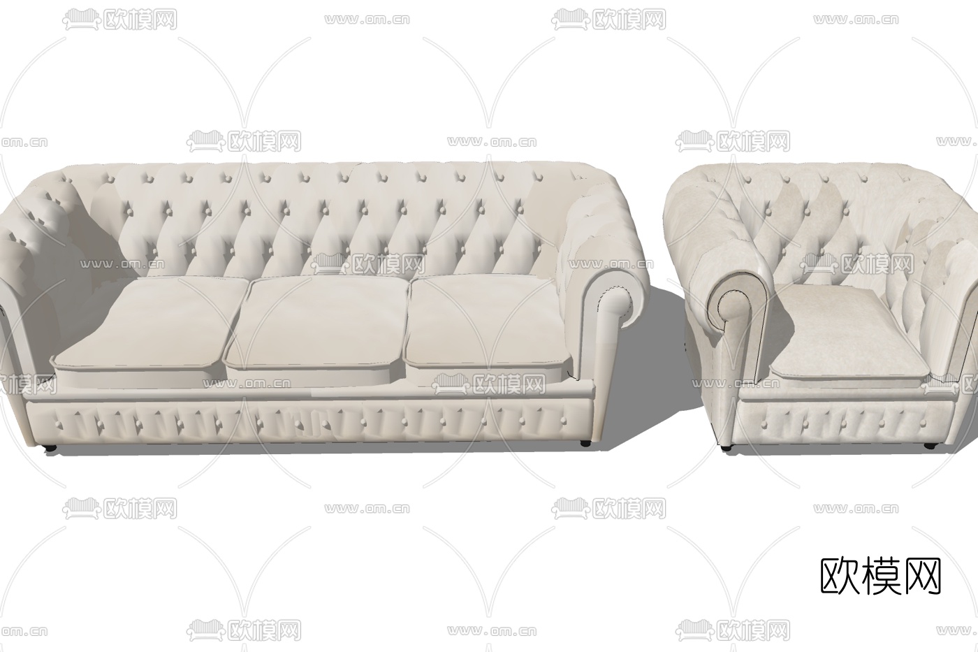 欧式布艺多人沙发su模型下载