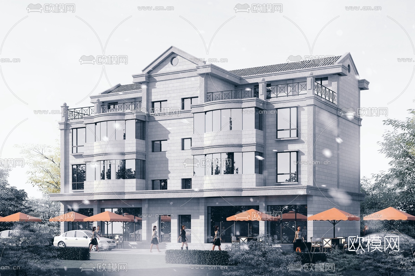 简欧别墅建筑外观3d模型