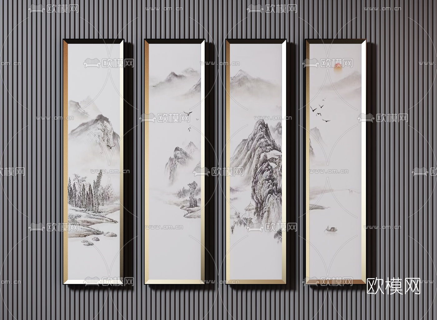 新中式山水装饰挂画3d模型