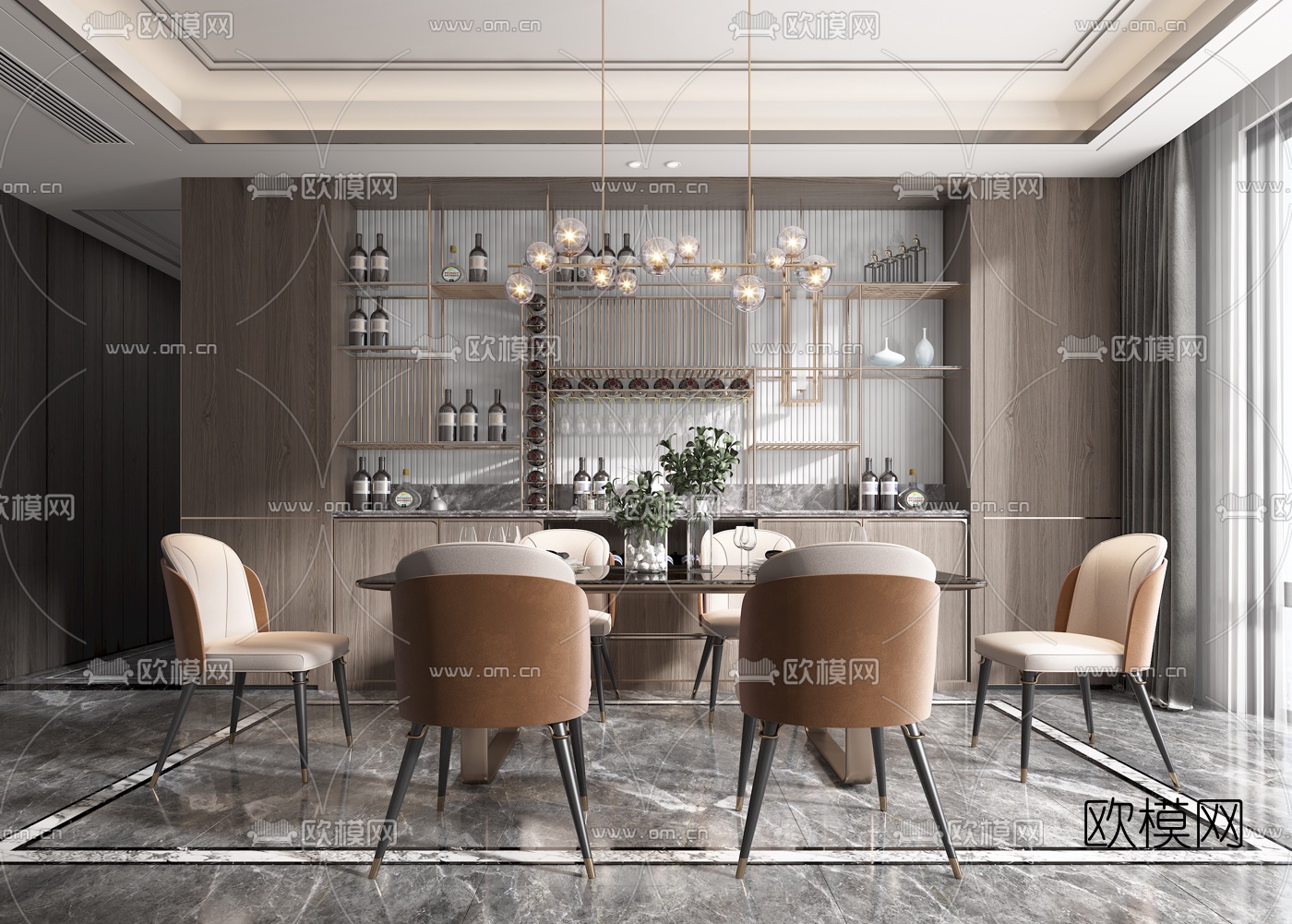 现代轻奢餐桌椅3d模型下载（渲染图1）