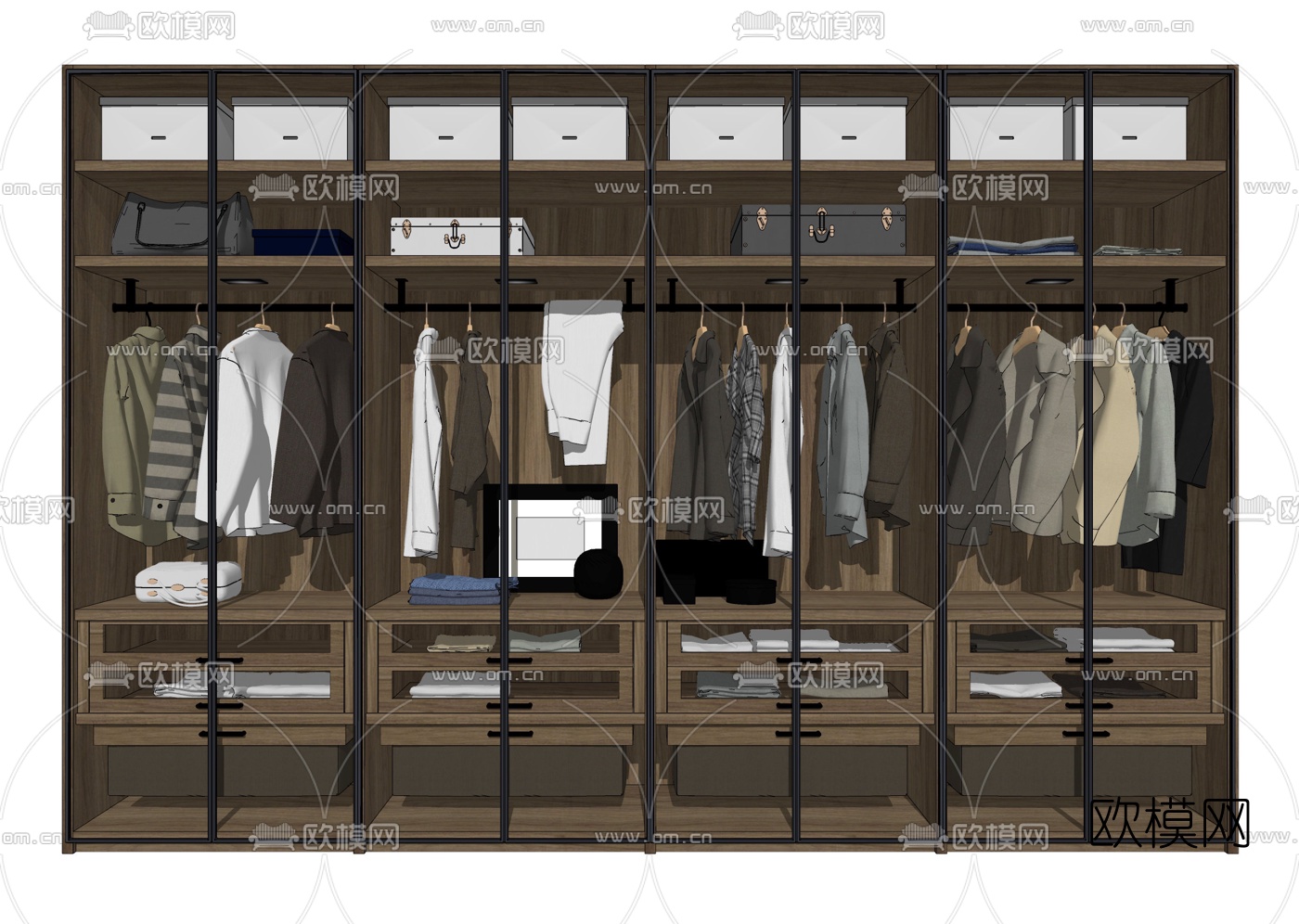 现代玻璃门衣柜su模型下载（渲染图2）