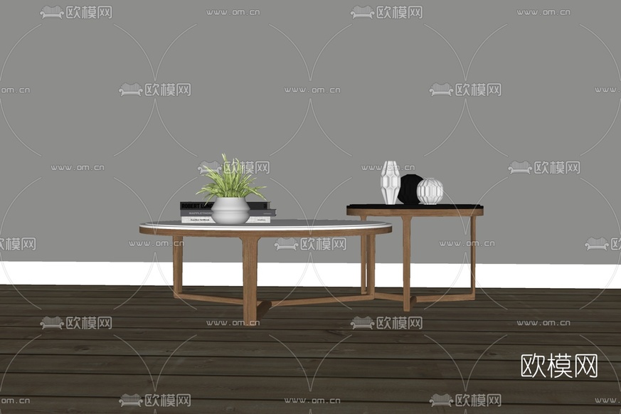 现代实木子母茶几免费su模型下载