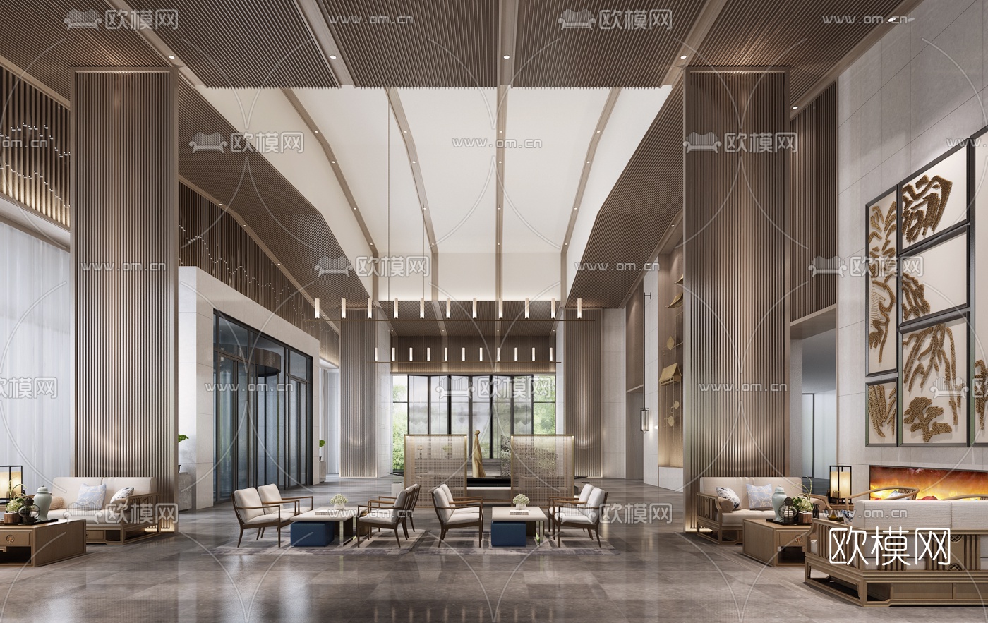 新中式酒店大堂3d模型
