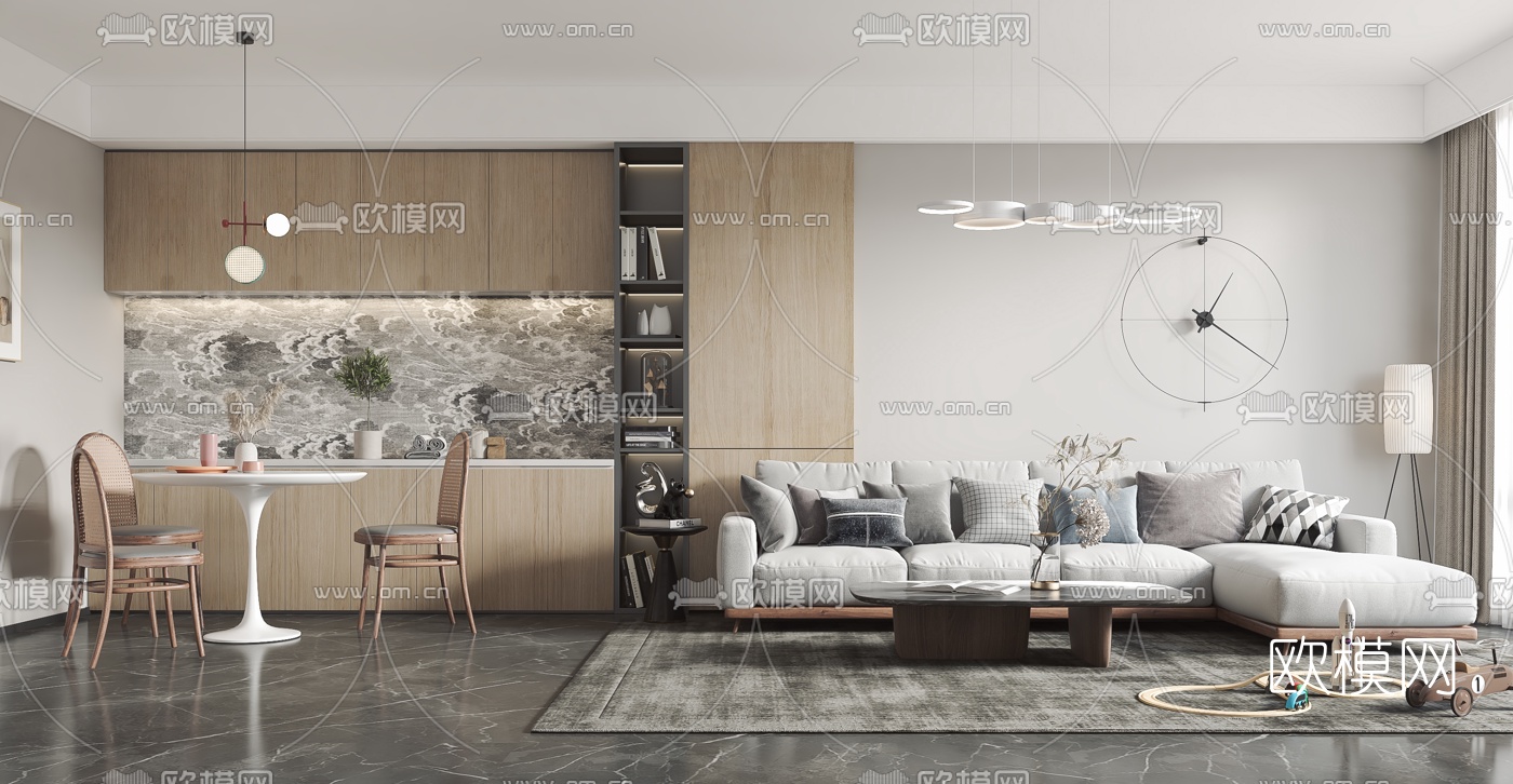 北欧客厅餐厅3d模型下载（渲染图1）