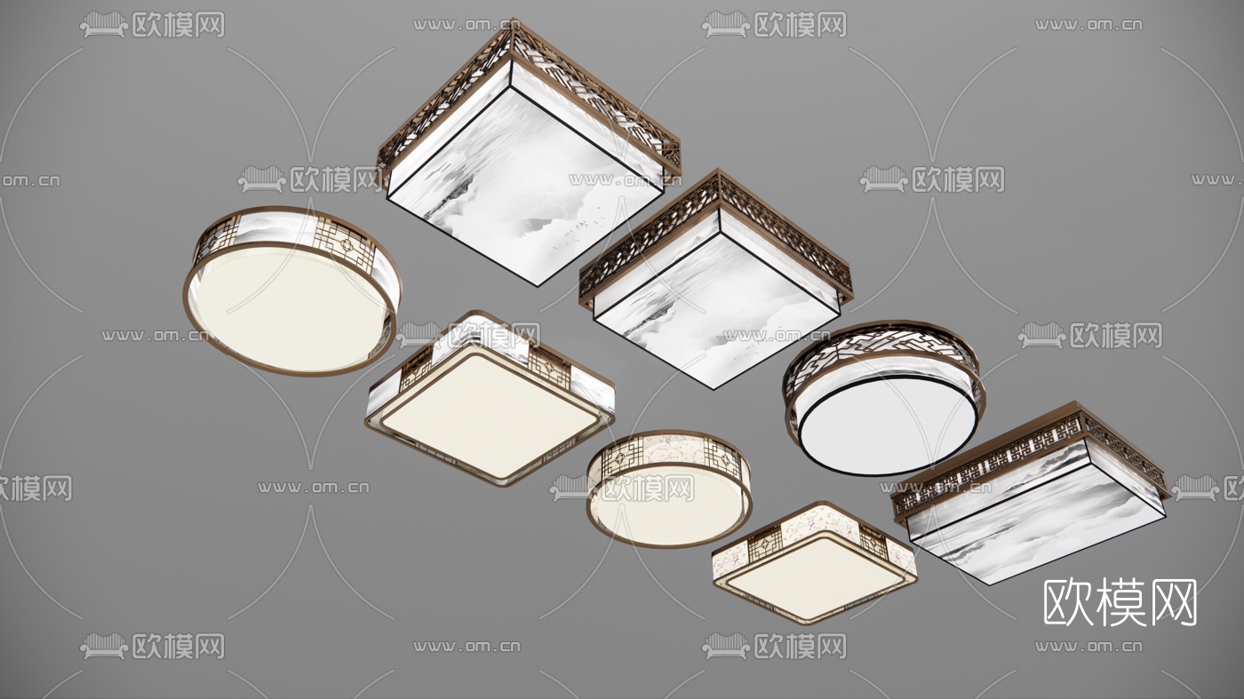 新中式轻奢吸顶灯su模型下载（渲染图1）