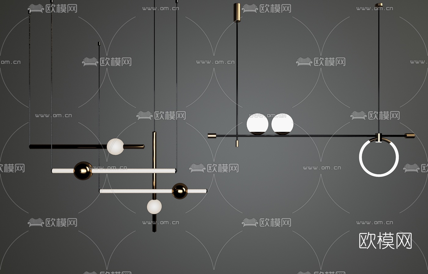 现代金属球形吊灯su模型-免费3dmax模型库-欧模网