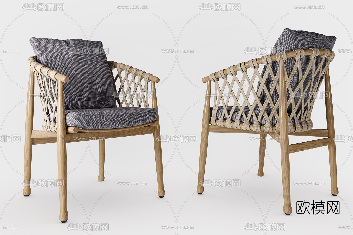 新中式绳编户外休闲椅3d模型下载（渲染图3）