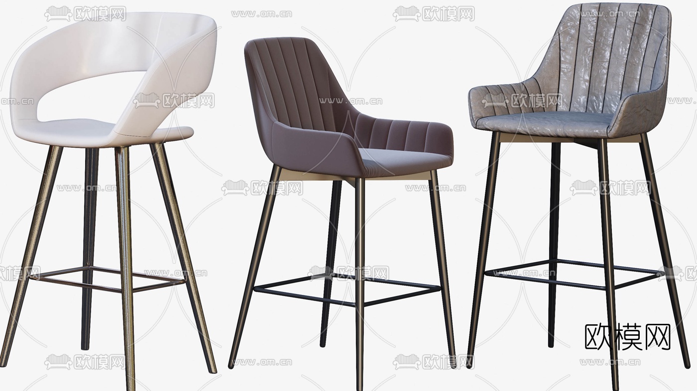 现代皮革吧台椅3d模型下载（渲染图7）