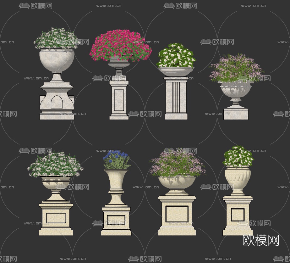 欧式绿植花钵su模型