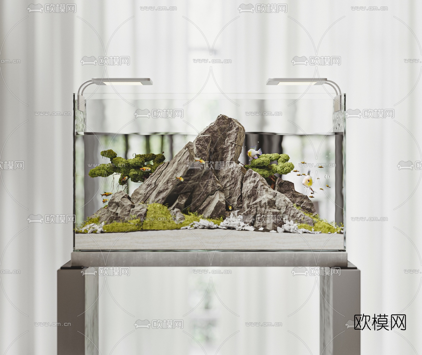现代玻璃鱼缸3d模型