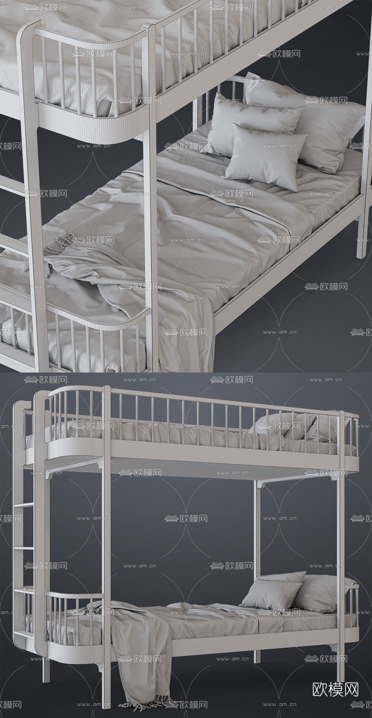 现代上下铺儿童床3d模型下载（渲染图3）