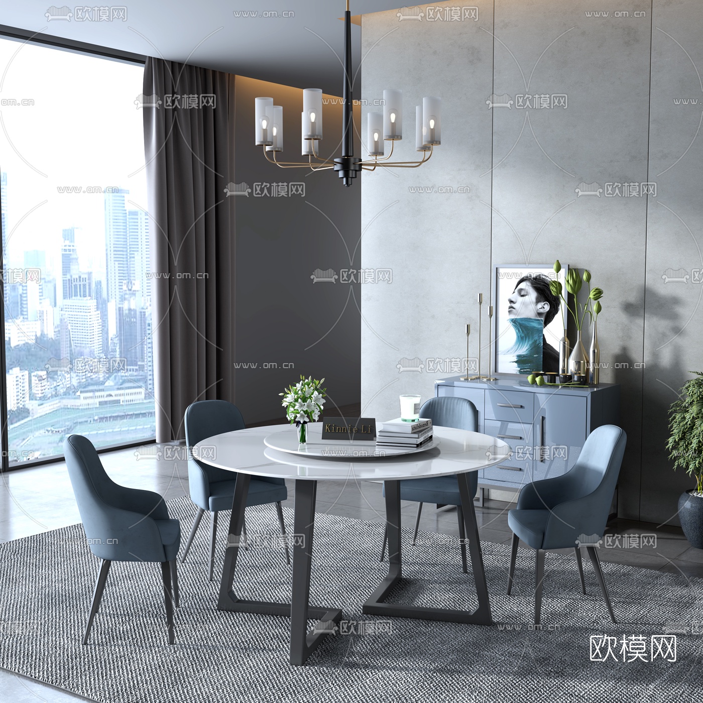 现代圆形餐桌椅3d模型