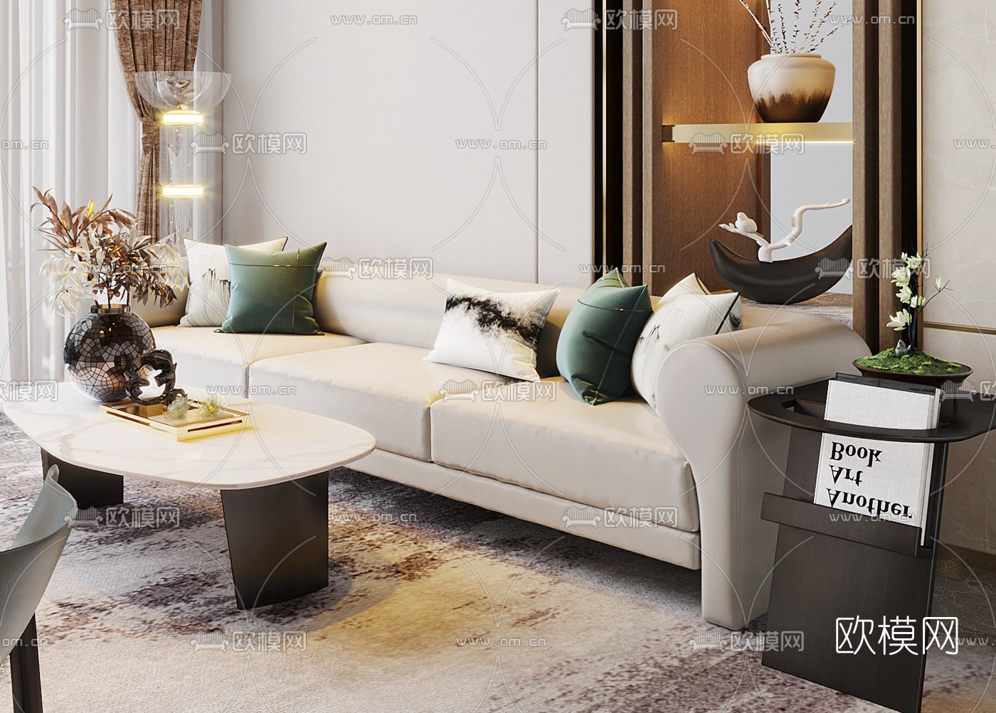 新中式售楼处会客区3d模型下载（渲染图2）