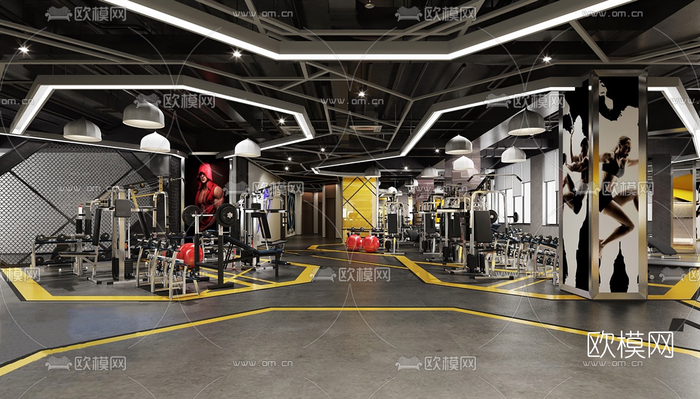 工业风健身房3d模型下载（渲染图1）